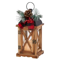 CANVAS Wooden LED Christmas Decoration Lantern, with Faux Candle, 12-in Front_Three_Fourths_Angled_Left