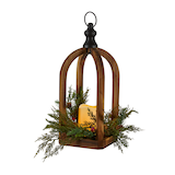CANVAS Wooden LED Christmas Decoration Carved Lantern, with Faux Candle, 16-in Front_Angled_Left