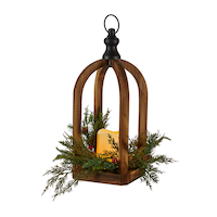 CANVAS Wooden LED Christmas Decoration Carved Lantern, with Faux Candle, 16-in Front_Angled_Left