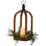 CANVAS Wooden LED Christmas Decoration Carved Lantern, with Faux Candle, 18-in Front_Angled_Left