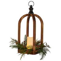 CANVAS Wooden LED Christmas Decoration Carved Lantern, with Faux Candle, 18-in Front_Angled_Left