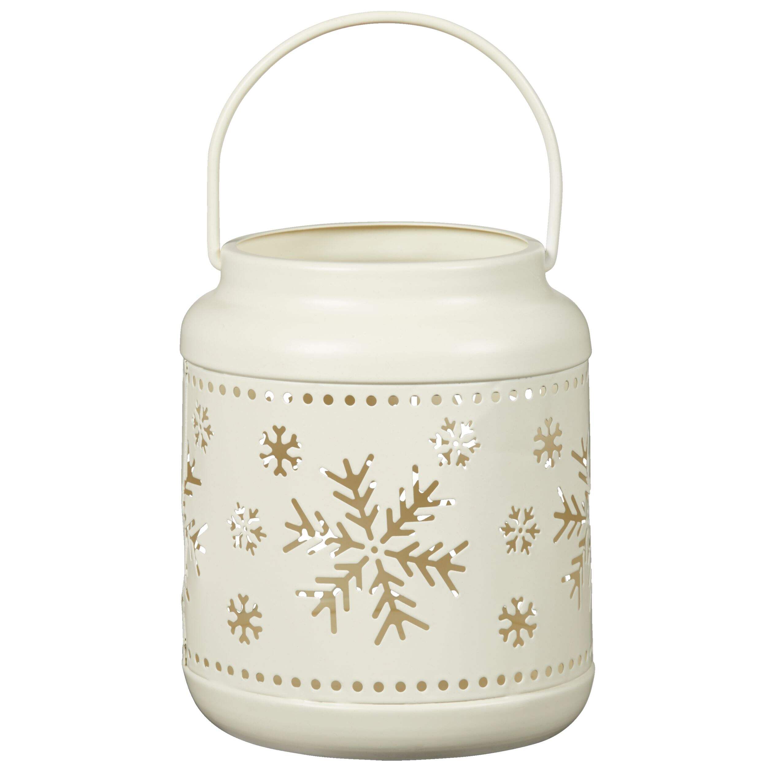 For Living - Décoration de Noël Lanterne flocon de neige en métal, blanc, 5-1/2 po Front_Elevated