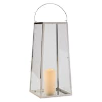 Lantern LED Flameless Candle, Silver/White, 18-in, for Christmas Front_Flat