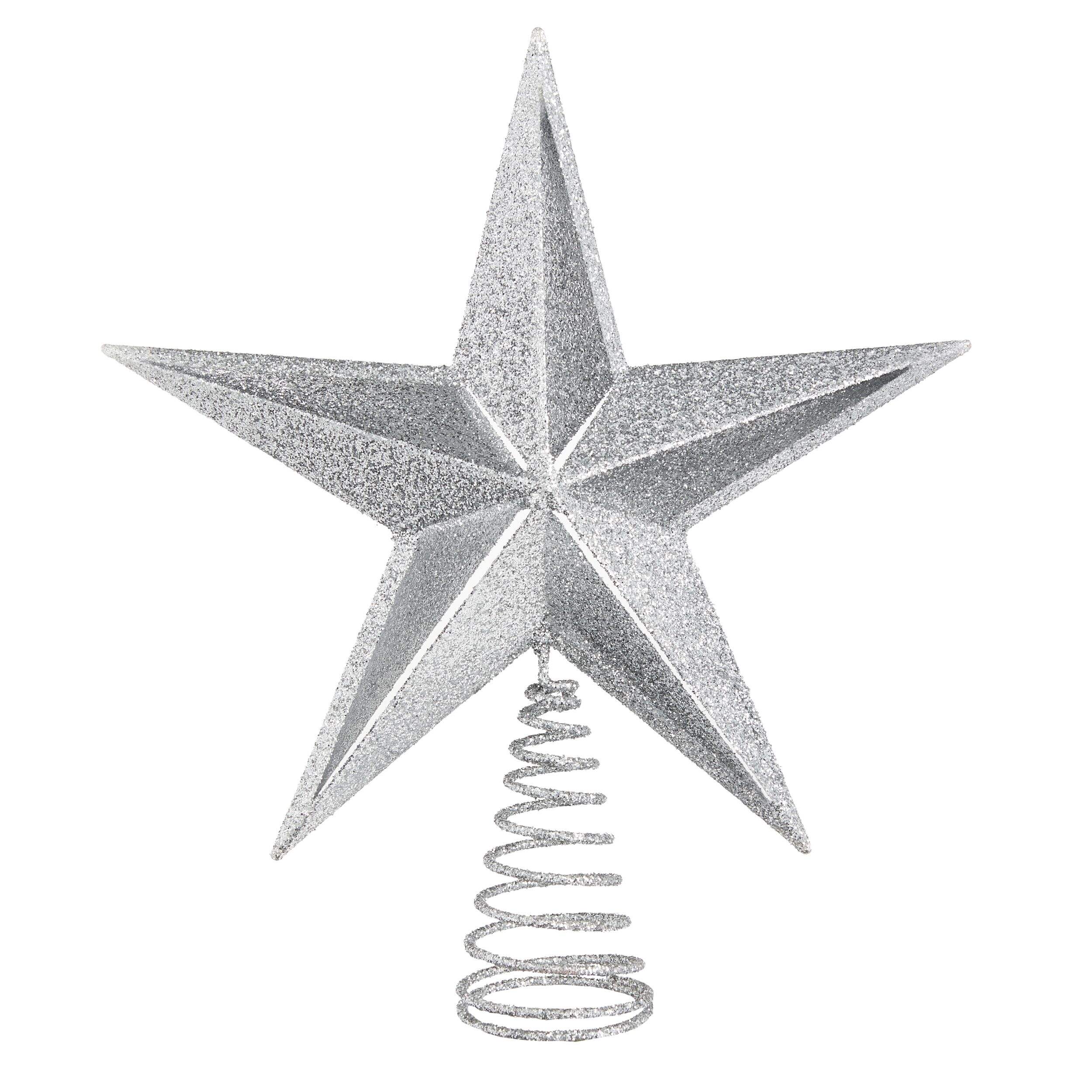 For Living Christmas Glittering Decoration Star Tree Topper, Silver, 12-in Front_Flat