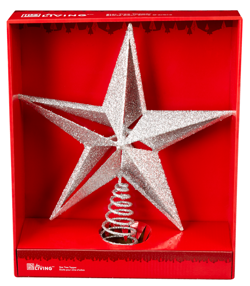 For Living Christmas Glittering Decoration Star Tree Topper, Silver, 12