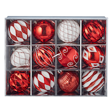 CANVAS Decoration Ball Christmas Ornament Set, Red & White, 12-pc Front_Flat