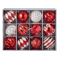 CANVAS Decoration Ball Christmas Ornament Set, Red & White, 12-pc Front_Flat