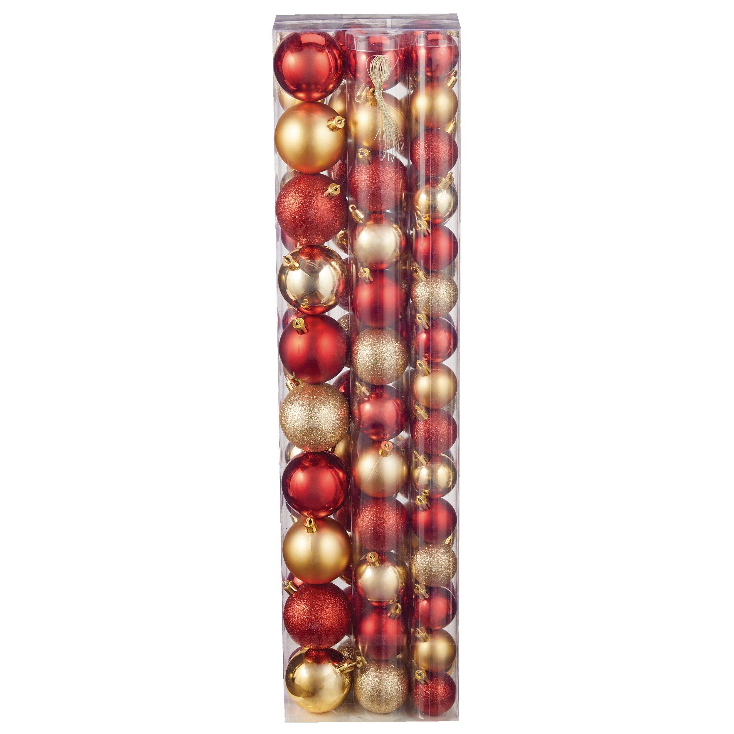 For Living Shatterproof Decoration Ball Christmas Ornament Set, Red & Gold, 60-mm, 74-pk Front_Elevated