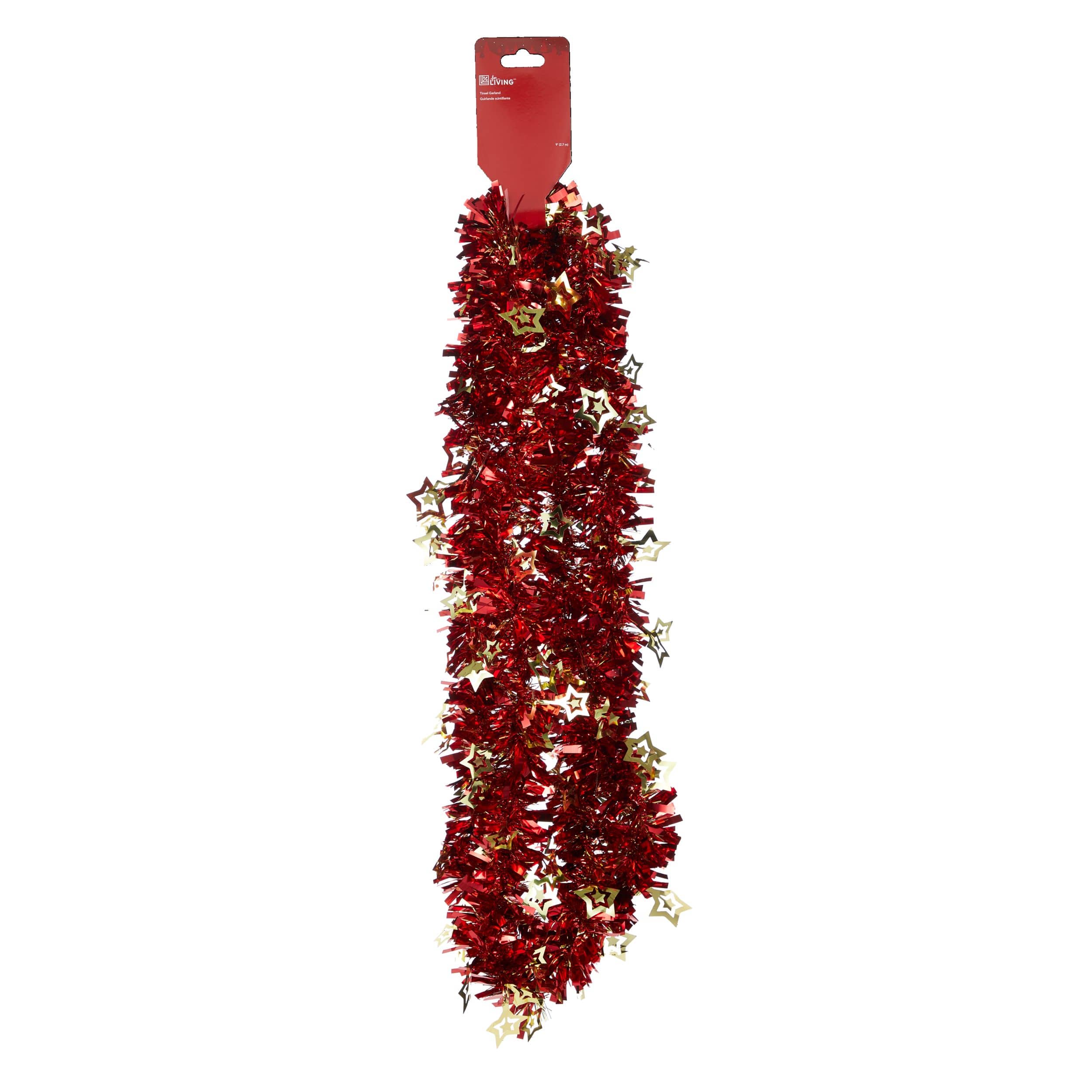 For Living Christmas Decoration Star Icon Cut Tinsel, Jumbo, Red, 9-ft ...