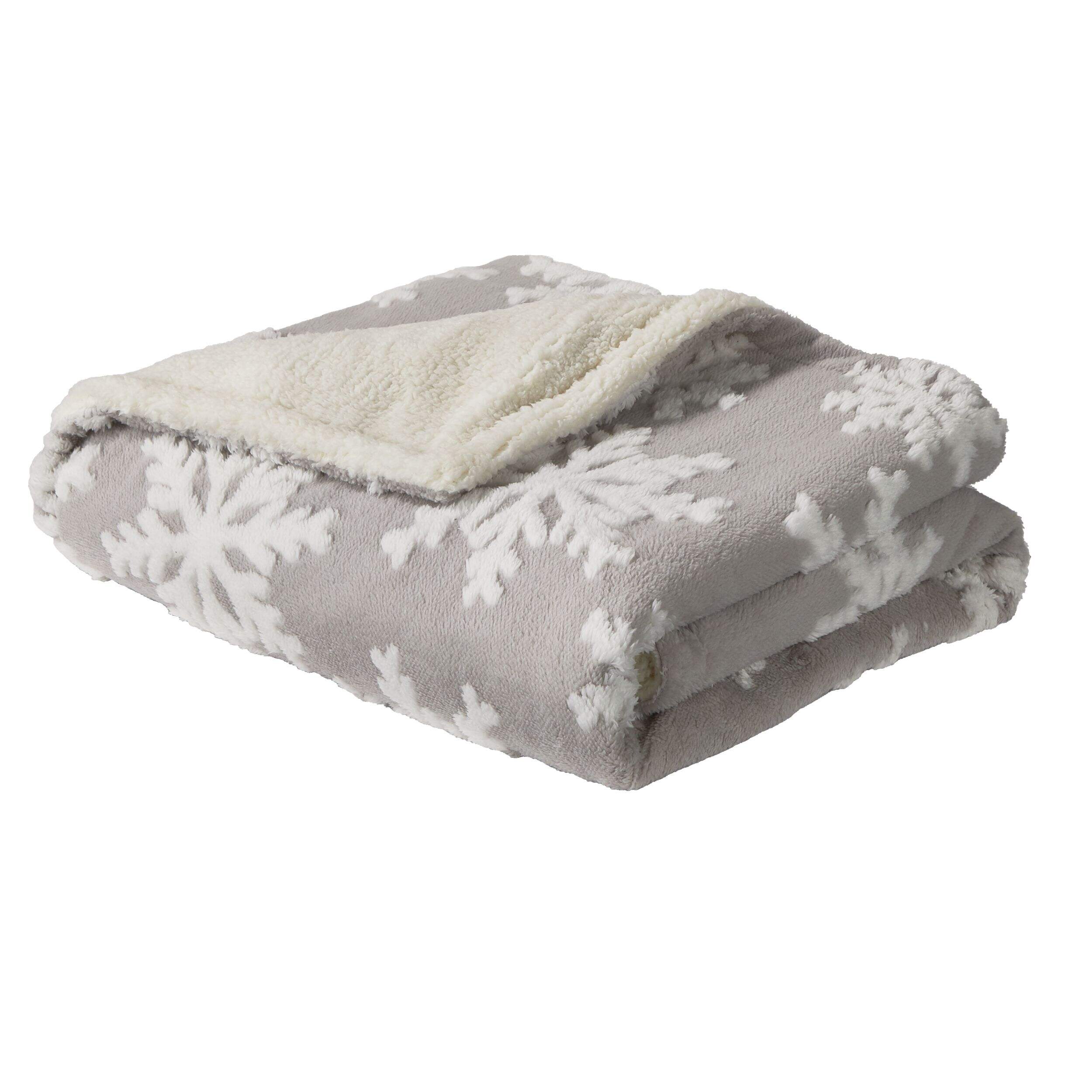 CANVAS Christmas Decoration Snowflake Throw Blanket, Grey, 60 x 50-in Front_Three_Fourths_Angled_Left