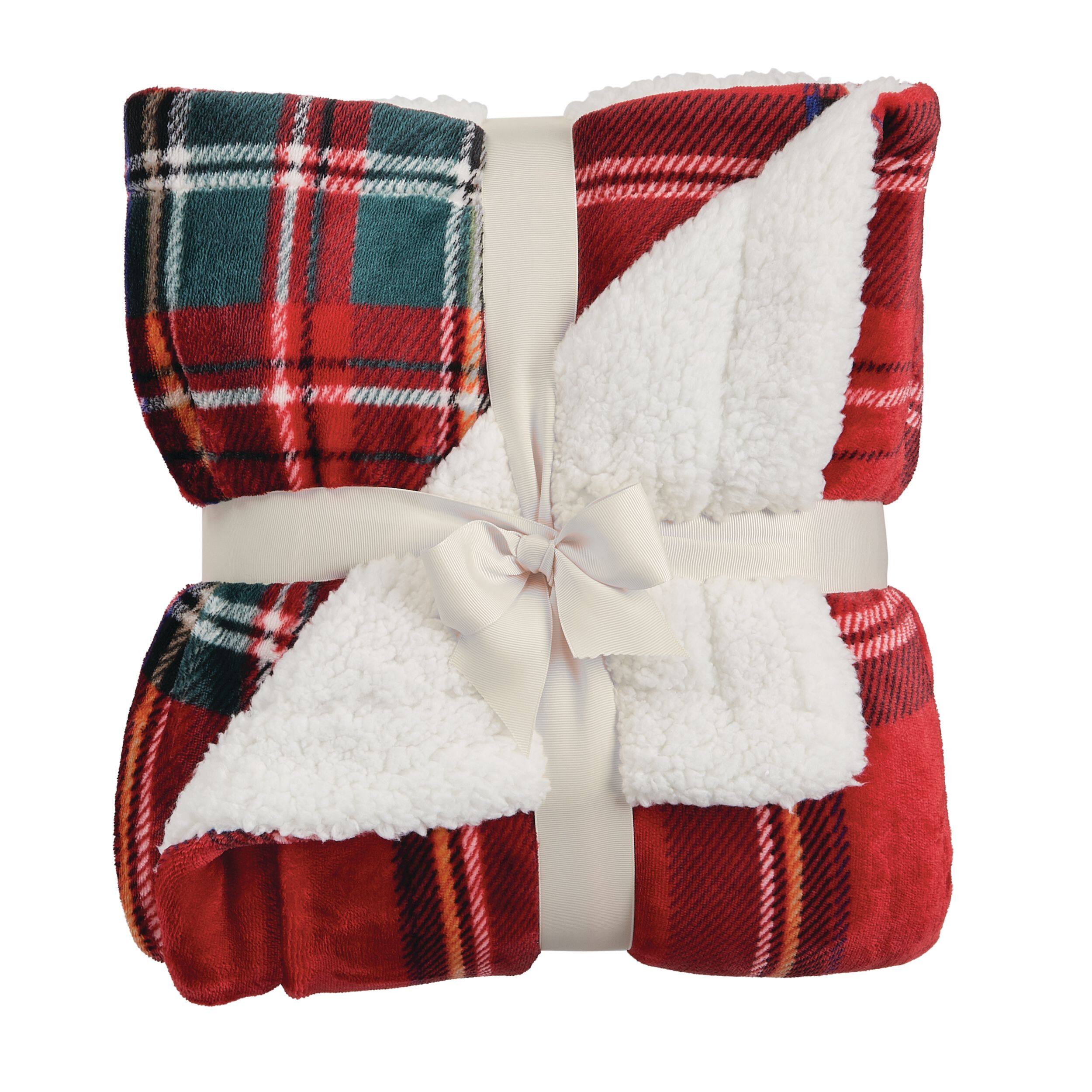 Thoughtfully Sourced Christmas Decoration Plaid Throw Blanket, Red, 50-in x 60-in CANVAS