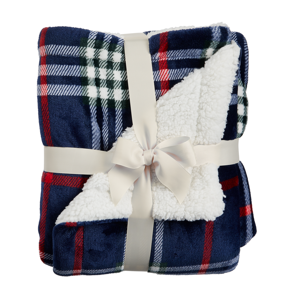 CANVAS Thoughtfully Sourced Blue Plaid Throw Blanket Canadian Tire