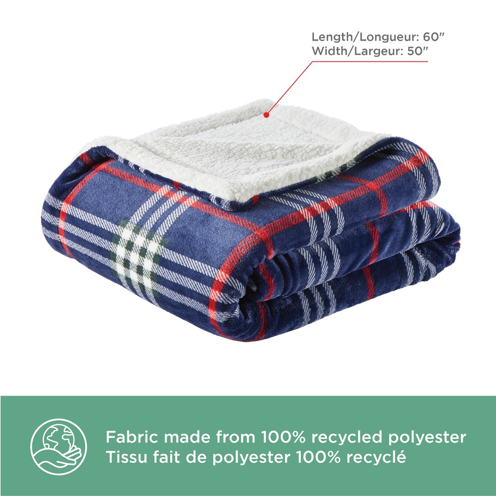 CANVAS Thoughtfully Sourced Blue Plaid Throw Blanket Canadian Tire