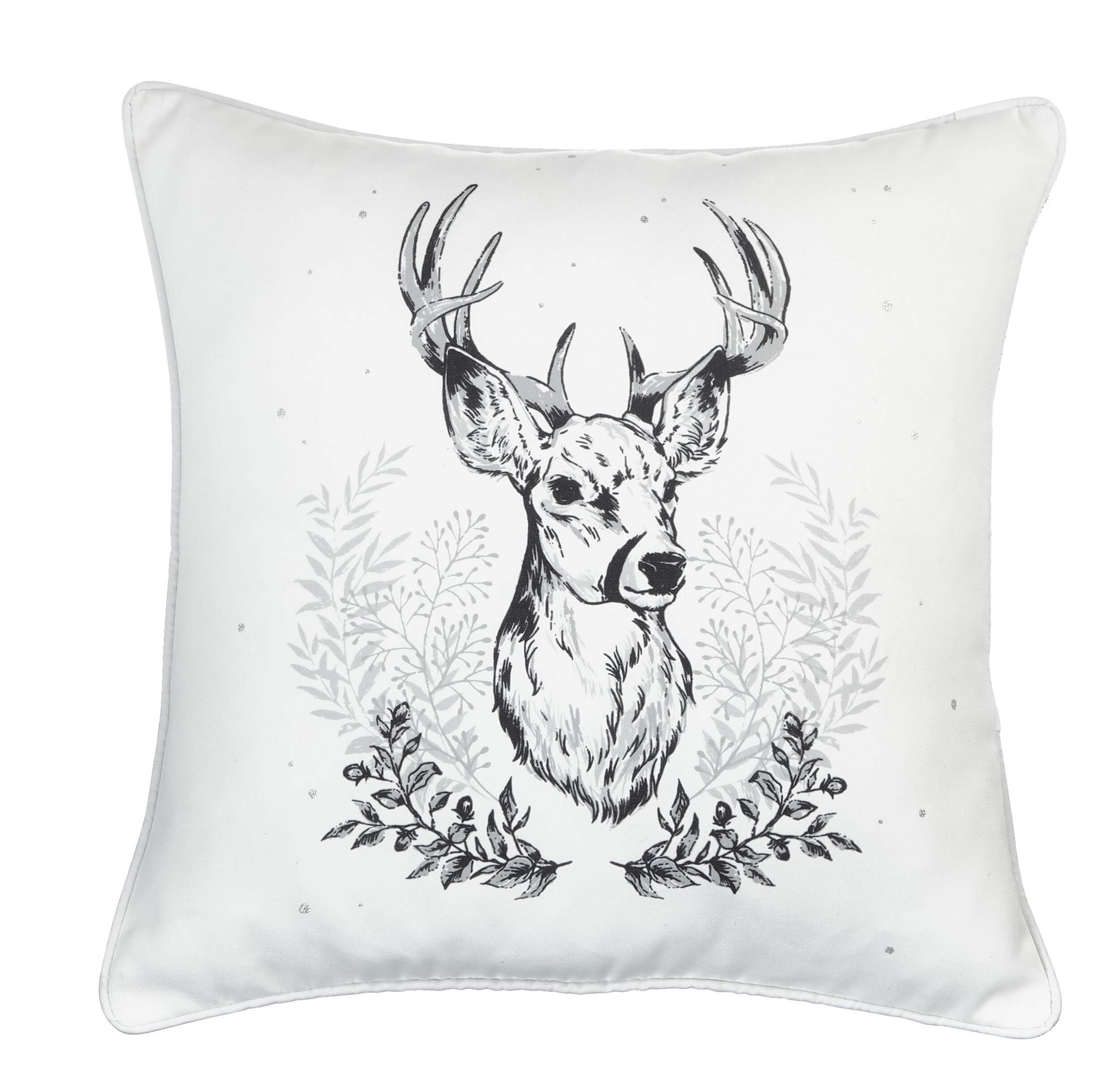 CANVAS Thoughtfully Sourced Square Christmas Decoration Stag Head Cushion, 18x 18-in Front_Flat