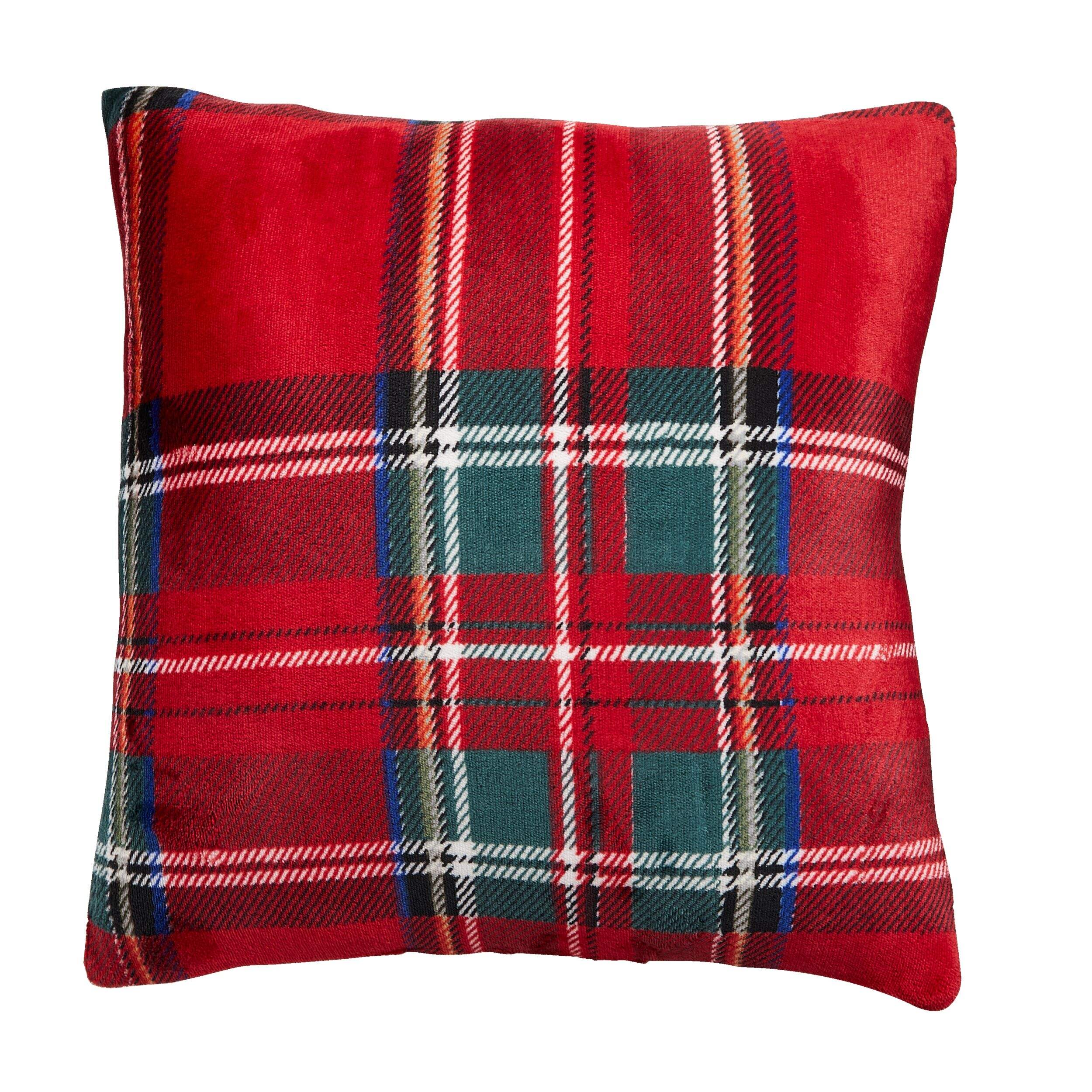 CANVAS Thoughtfully Sourced Square Christmas Decoration Plaid Cushion, Red, 18x 18-in Front_Flat