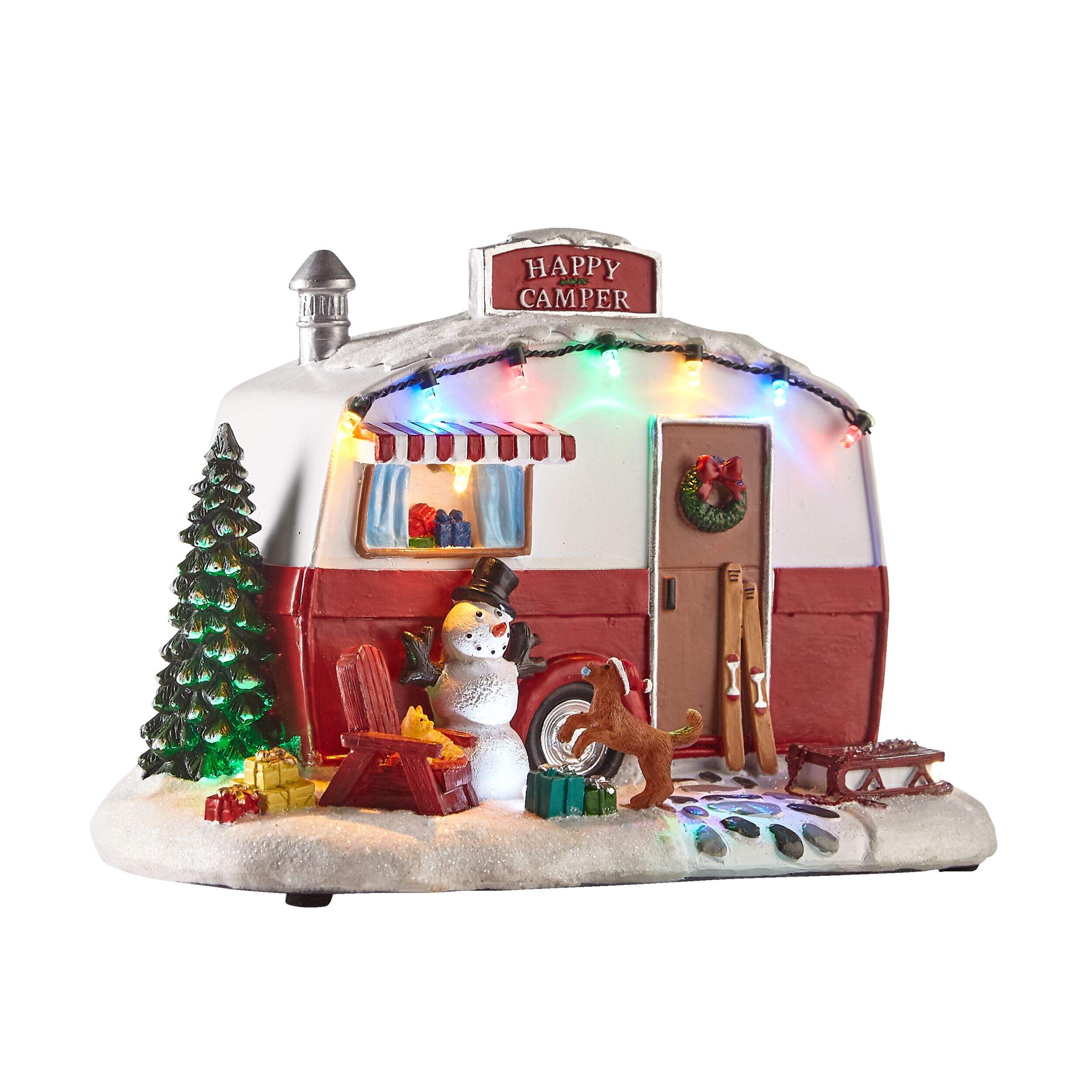 For Living Battery Operated Christmas Happy Camper Village Decoration Set, 8 7/8-in Front_Angled_Right