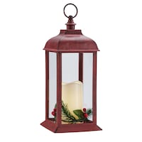 CANVAS LED Christmas Decoration Lantern, with Faux Candle, Red, 12-in Front_Angled_Left