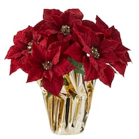 For Living Christmas Artificial Poinsettias BasketDécor, Red Front_Flat