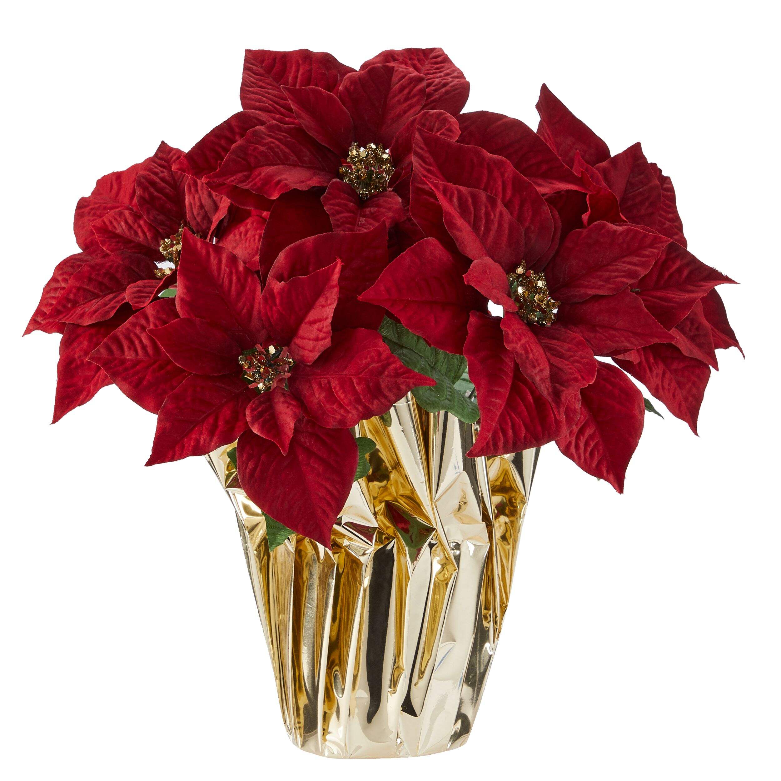 For Living Christmas Artificial Poinsettias BasketDécor, Red Front_Flat