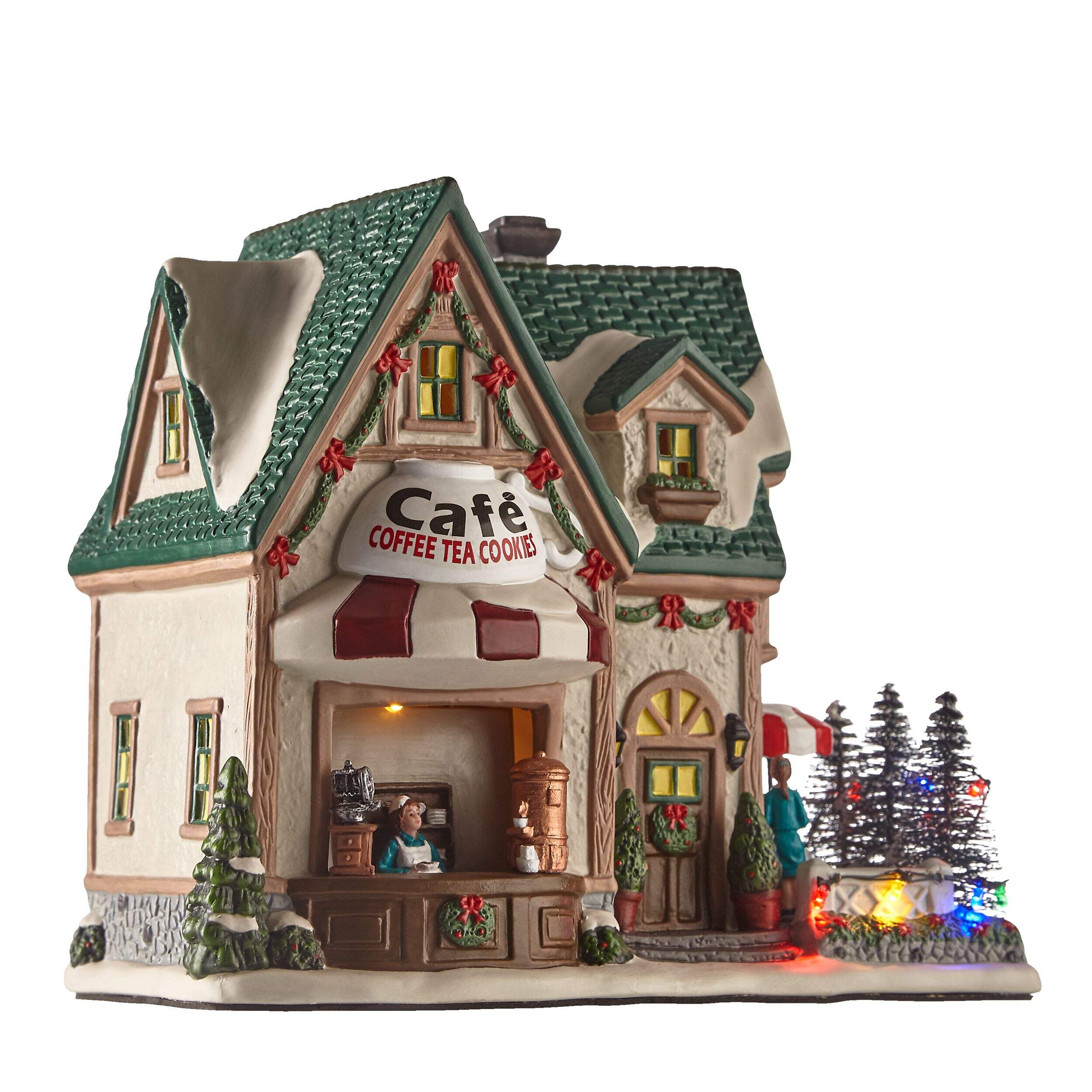 For Living Christmas Village Café Decoration Scene, 9 7/8-in Front_Angled_Right