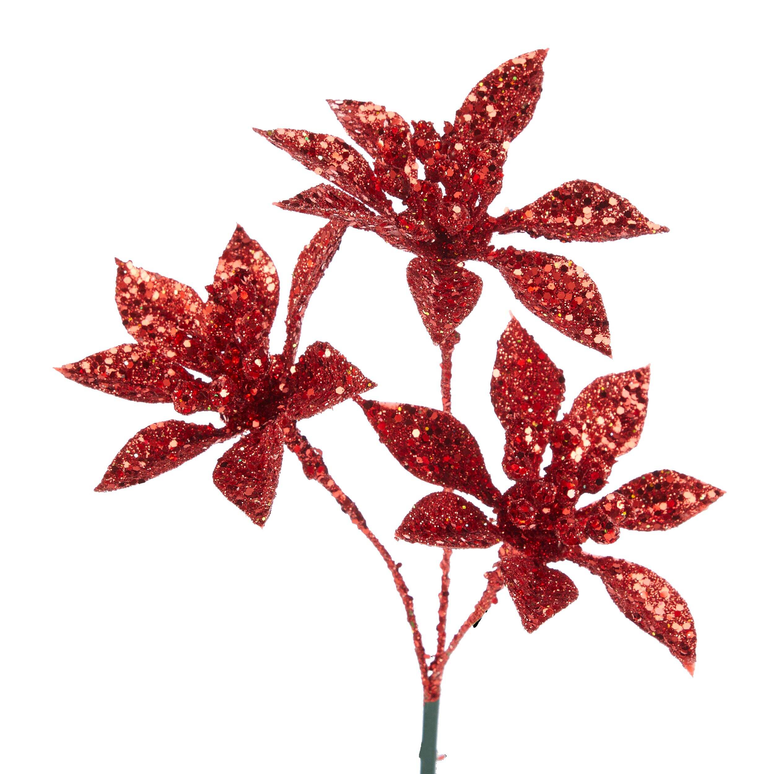 CANVAS Christmas Glittering Decoration Poinsettia Pick, Small, Red, 9-in Front_Flat