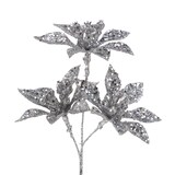CANVAS Christmas Glittering Decoration Poinsettia Pick, Small, Silver, 9-in Front_Flat