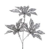 Décoration de Noël piquet de poinsettia scintillant CANVAS, petit, argent, 9 po