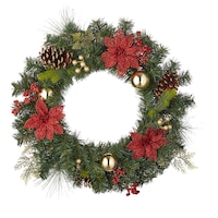 Décoration de Noël couronne de pin mixte For Living, rouge, 22 po Front_Flat