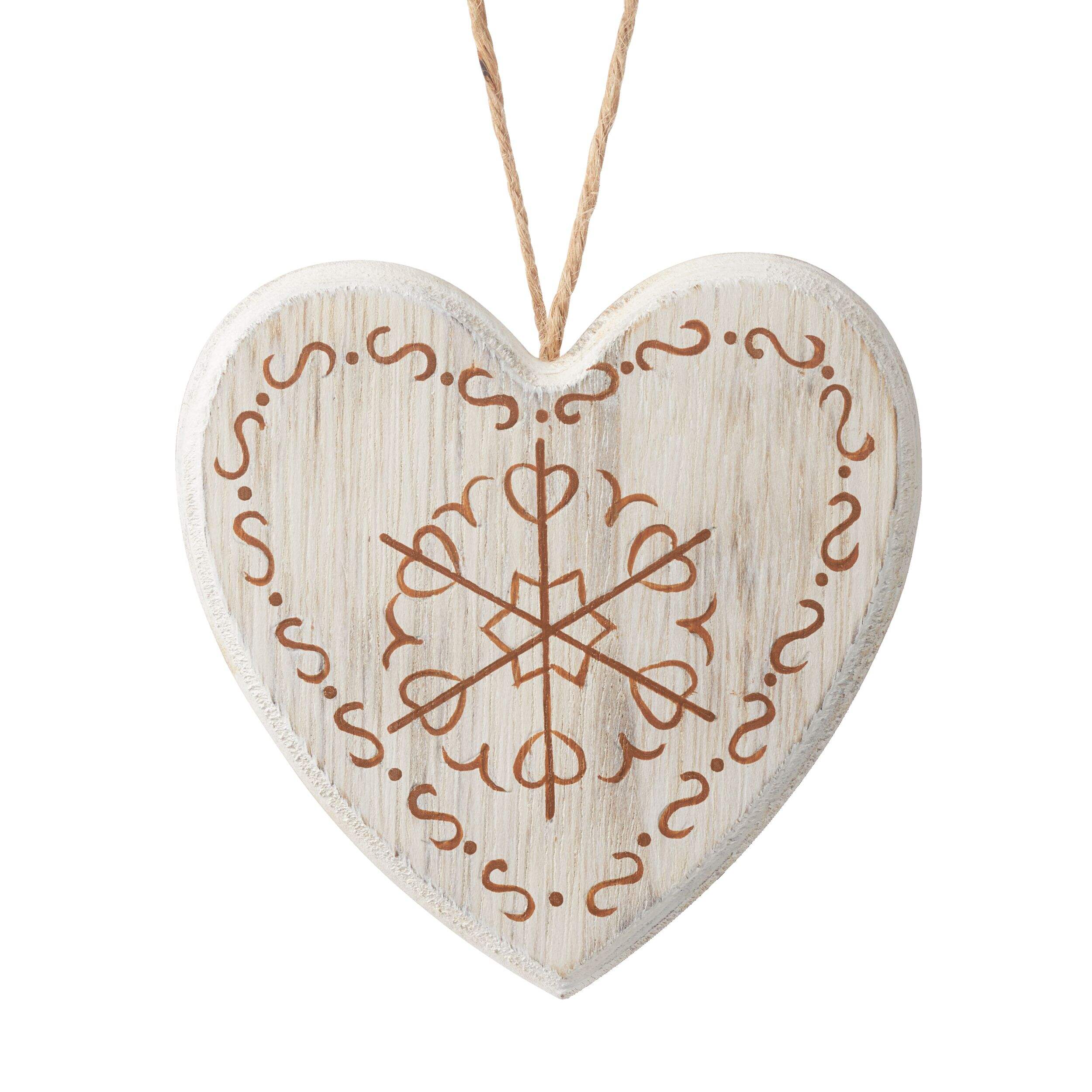 CANVAS White Collection Decoration Wood Heart Christmas Ornament, 4 1/2-in Front_Flat