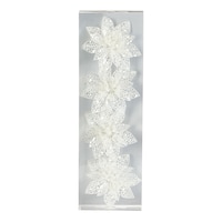 CANVAS White Collection Decoration Poinsettia Clip Christmas Ornament Set, 4-in, 4-pk Front_Flat