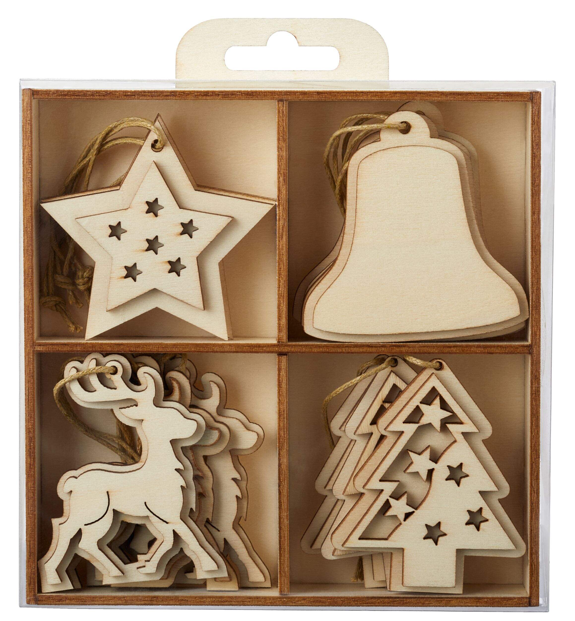 CANVAS White Collection Wooden Christmas Ornament Set, Assorted Style, 2-in, 12-pk Front_Flat