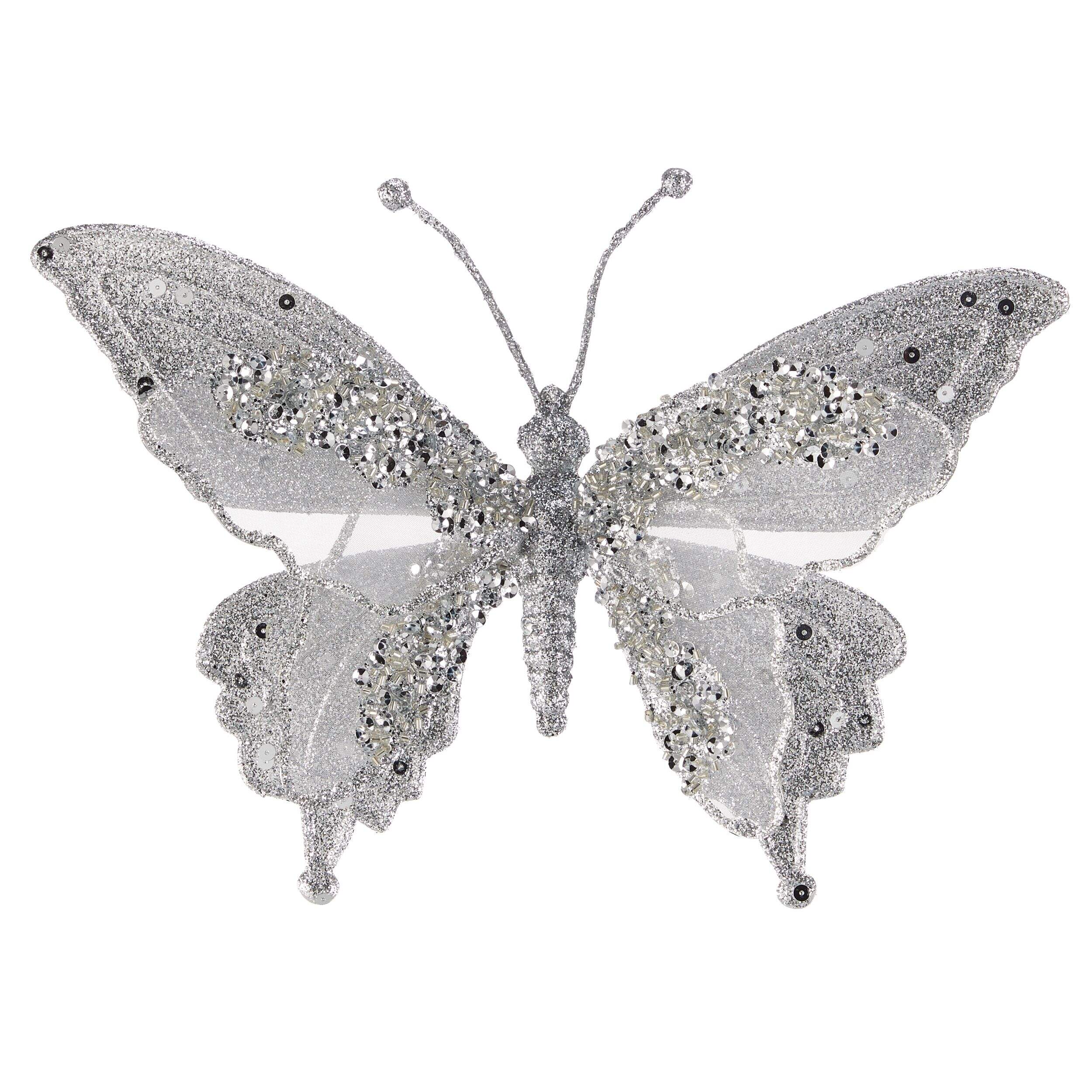 CANVAS Silver Collection Decoration Butterfly Clip Christmas Ornament, Large, 9 1/2-in Front_Flat