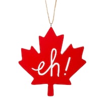 CANVAS Red Collection Wooden Decoration "EH" Maple Leaf Christmas Ornament, 5 1/2-in Front_Flat