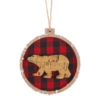 CANVAS Red Collection Wooden Decoration Cut Disc with Bear Icon Christmas Ornament, 4-in Front_Flat