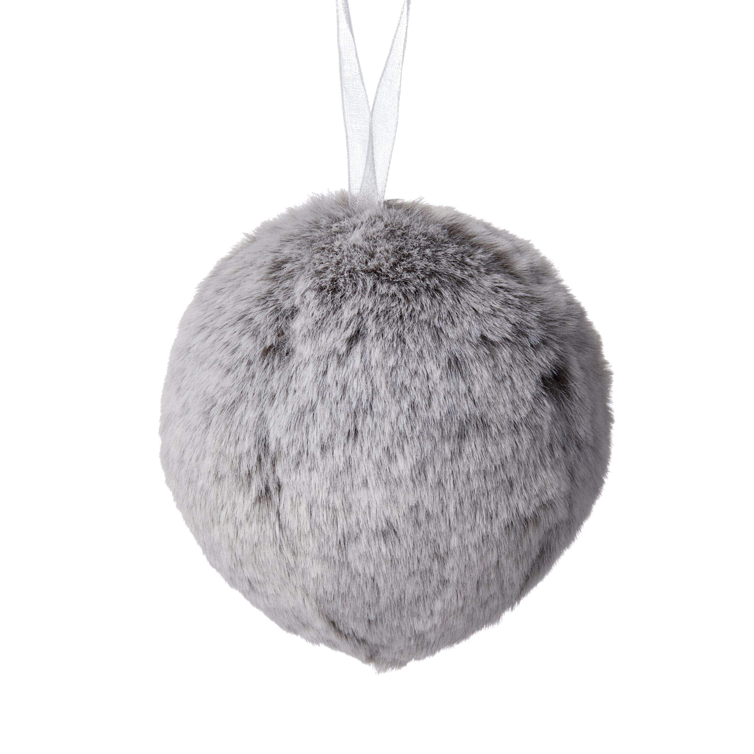 CANVAS Collection Rouge - Boule de Noël en fausse fourrure, gris, 90 mm Front_Flat