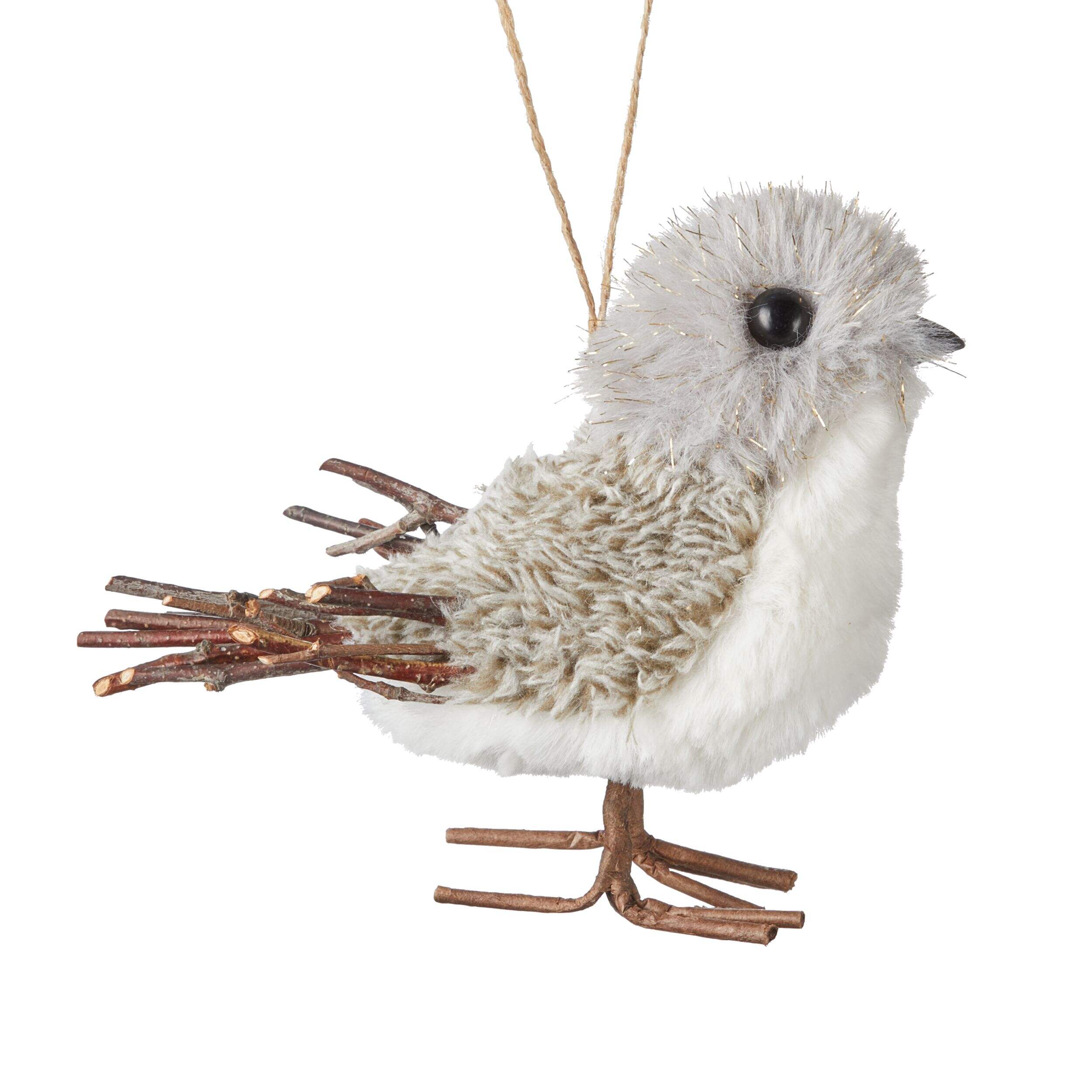 CANVAS Red Collection Decoration Faux Fur Bird Christmas Ornament, Grey, 5-in Front_Flat