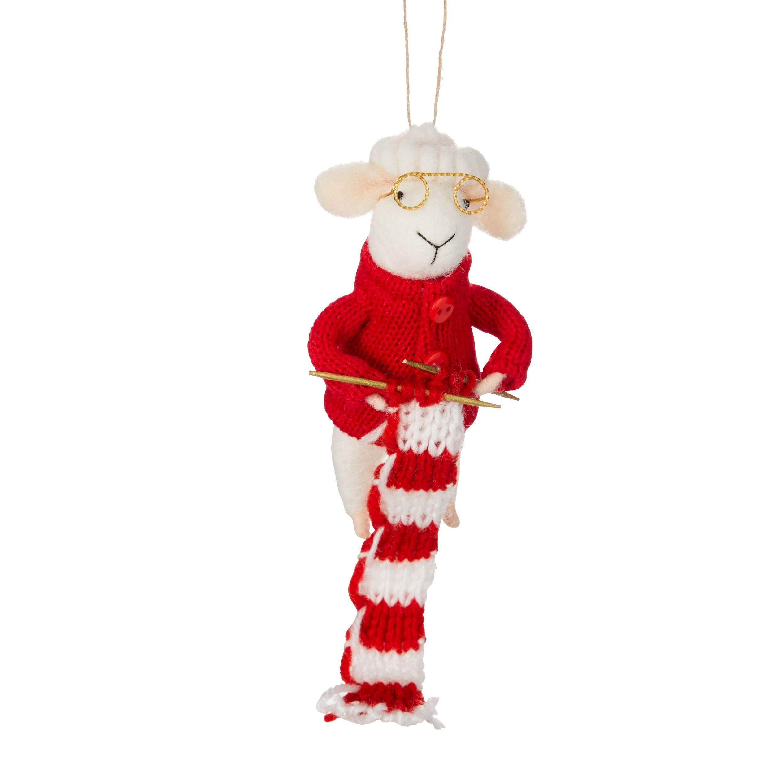 CANVAS Red Collection Decoration Knitting Lamb Christmas Ornament, 4 1/2-in Front_Flat