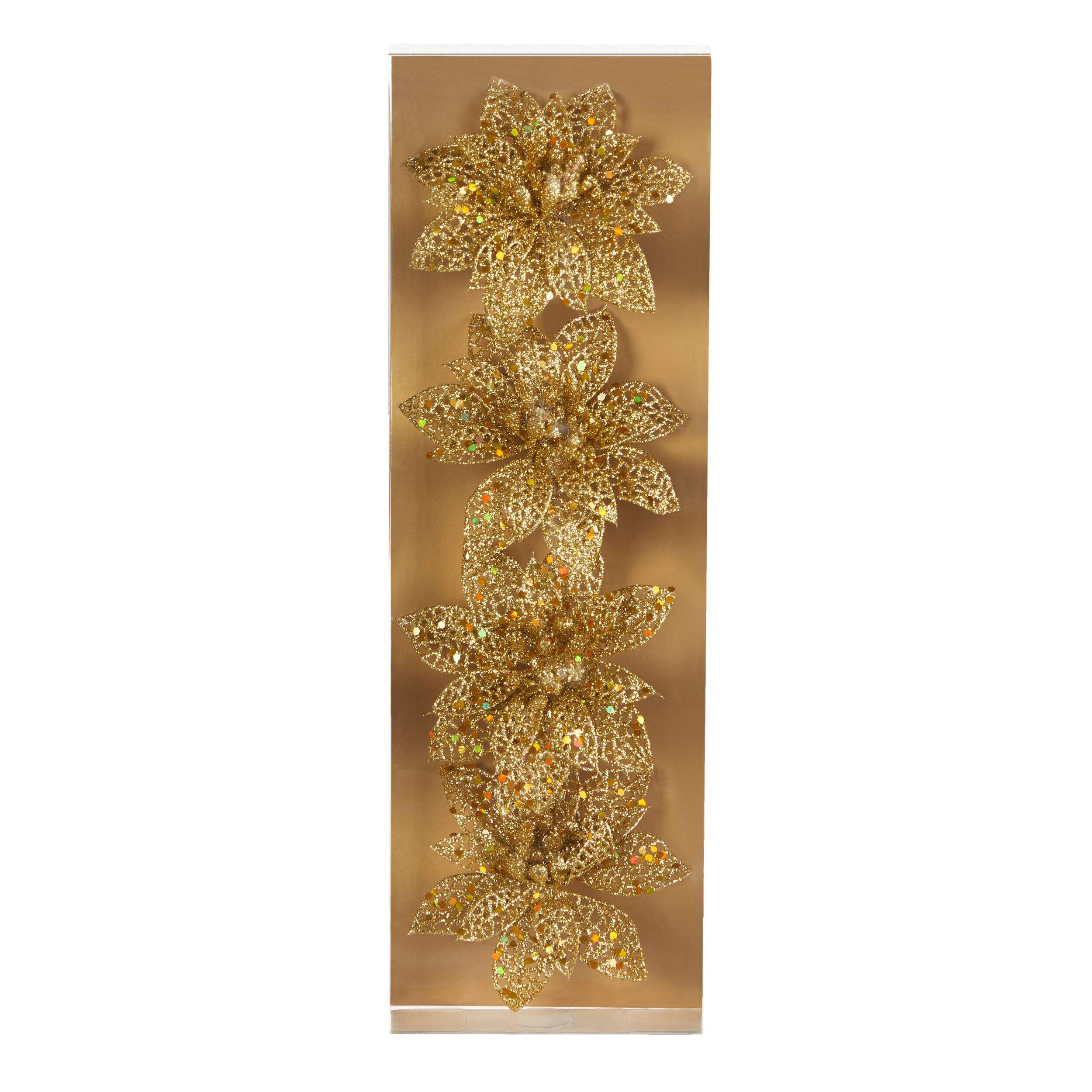 CANVAS Collection Or - Décoration de Noël poinsettia avec pince, 4 po, paq. 4 Front_Flat