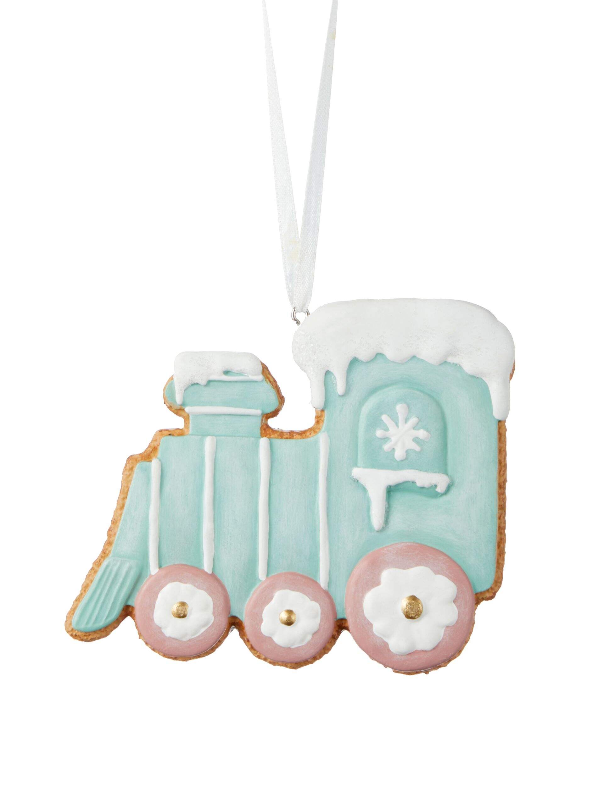 CANVAS Brights Collection Train Gingerbread Cookie Christmas Ornament, Turquoise, 4-in Side_Left