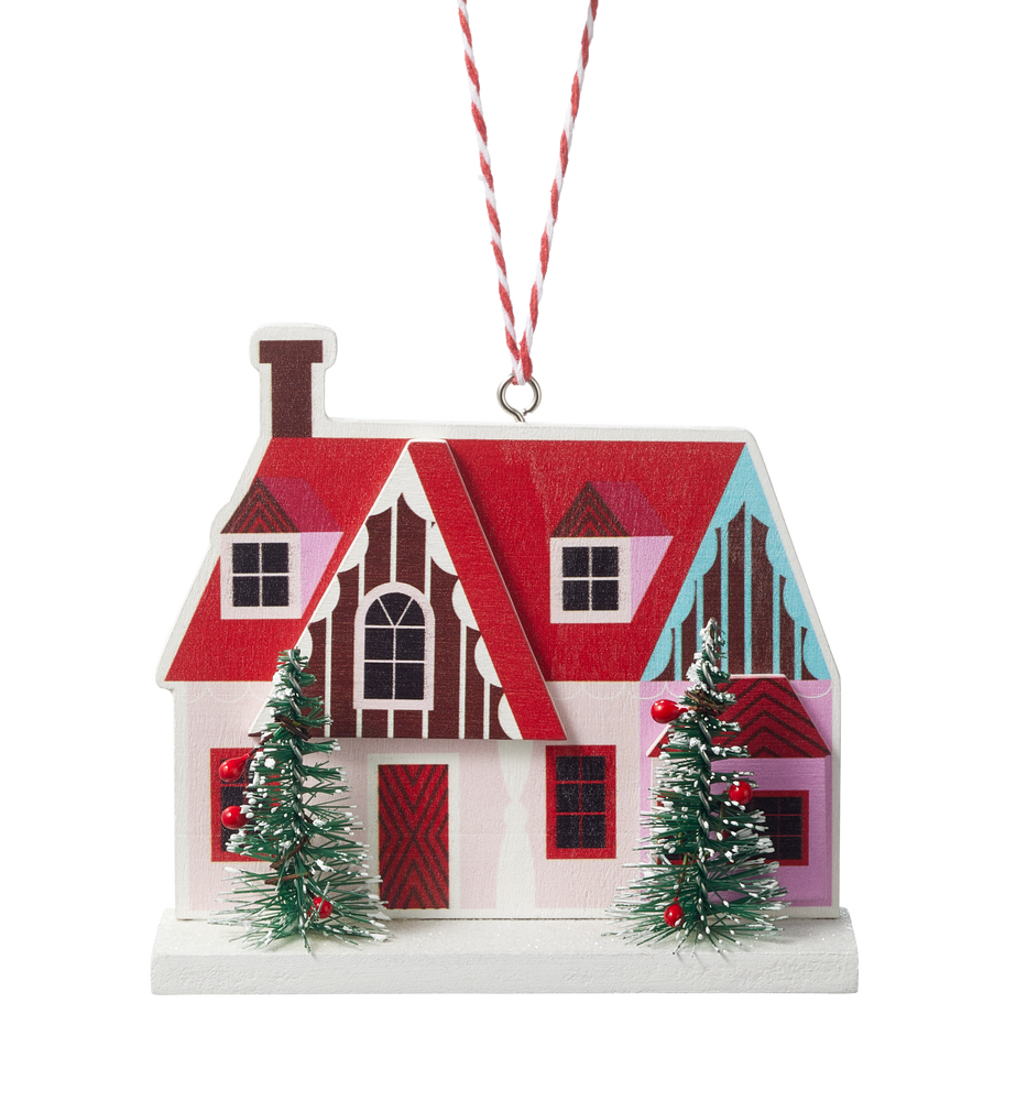 CANVAS Brights Collection Decoration House Christmas Ornament, Pink, 3