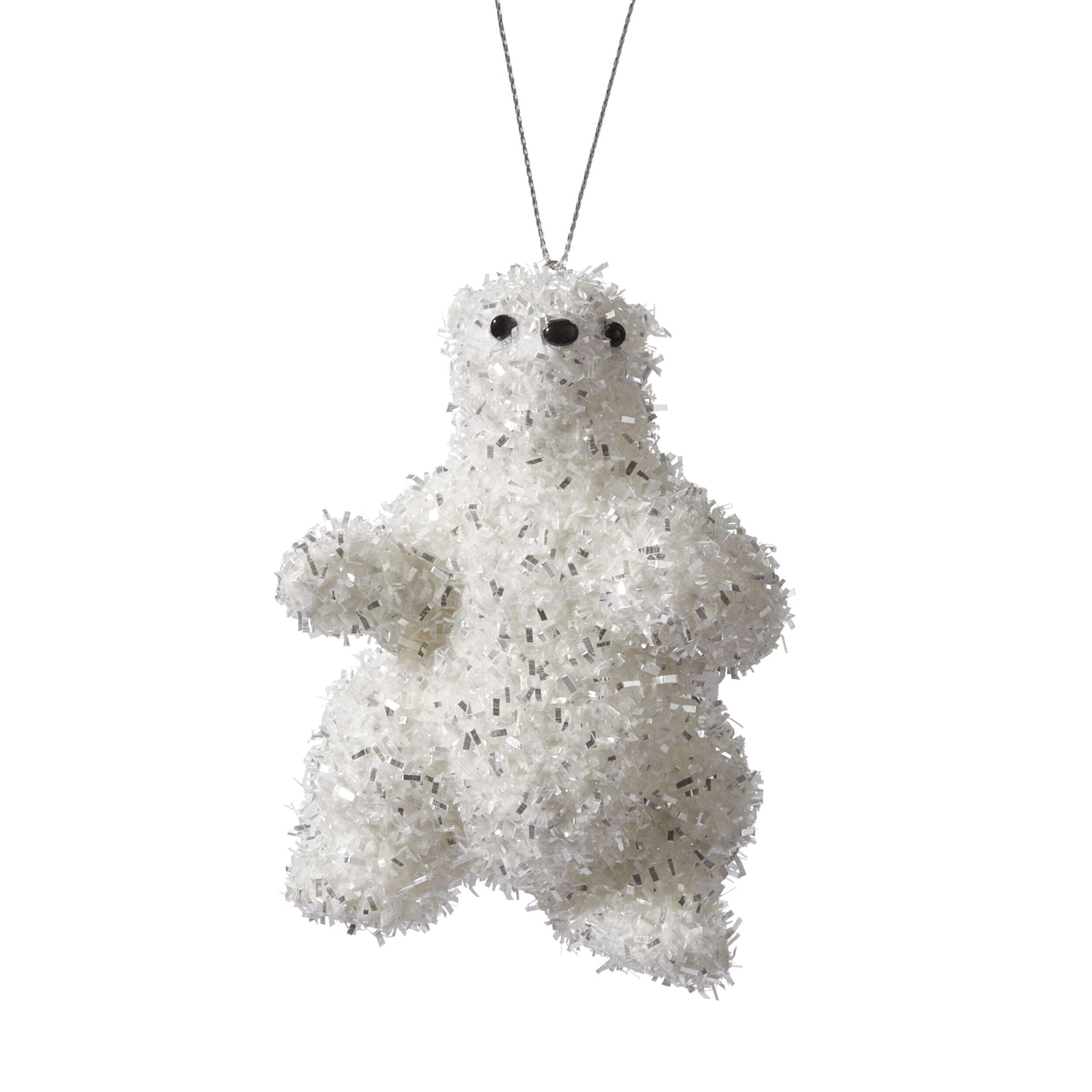 CANVAS Collection Lumières Nordiques - Ornement de Noël en tinsel Ours debout, blanc, 4 1/2 po Front_Flat