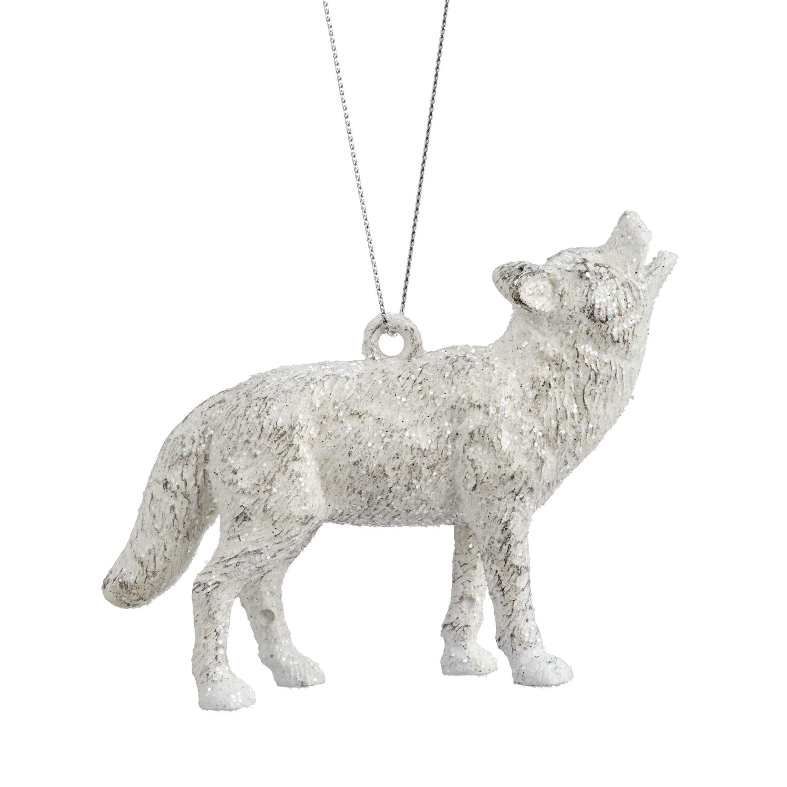 CANVAS White Collection Decoration Howling Wolf Christmas Ornament, 4-in Front_Flat