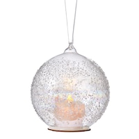 CANVAS White Collection Glass Decoration Sugared Glass Ball, Christmas Ornament, 100-mm Front_Flat