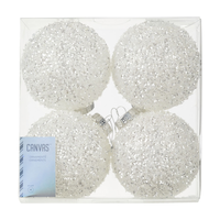 CANVAS White Collection Crystal Ball Christmas Ornament Set, 100-mm, 4-pk Front_Flat