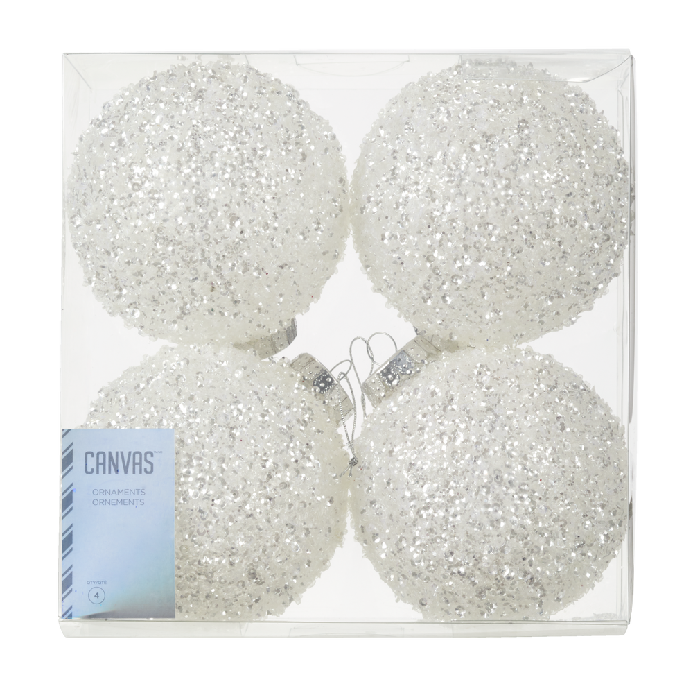 CANVAS White Collection 100mm Crystal Ornament Ball Set, 4pk Canadian Tire