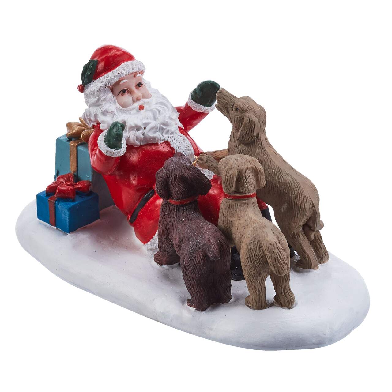 Décoration de Noël de village accessoire père Noël avec chiens, 3
