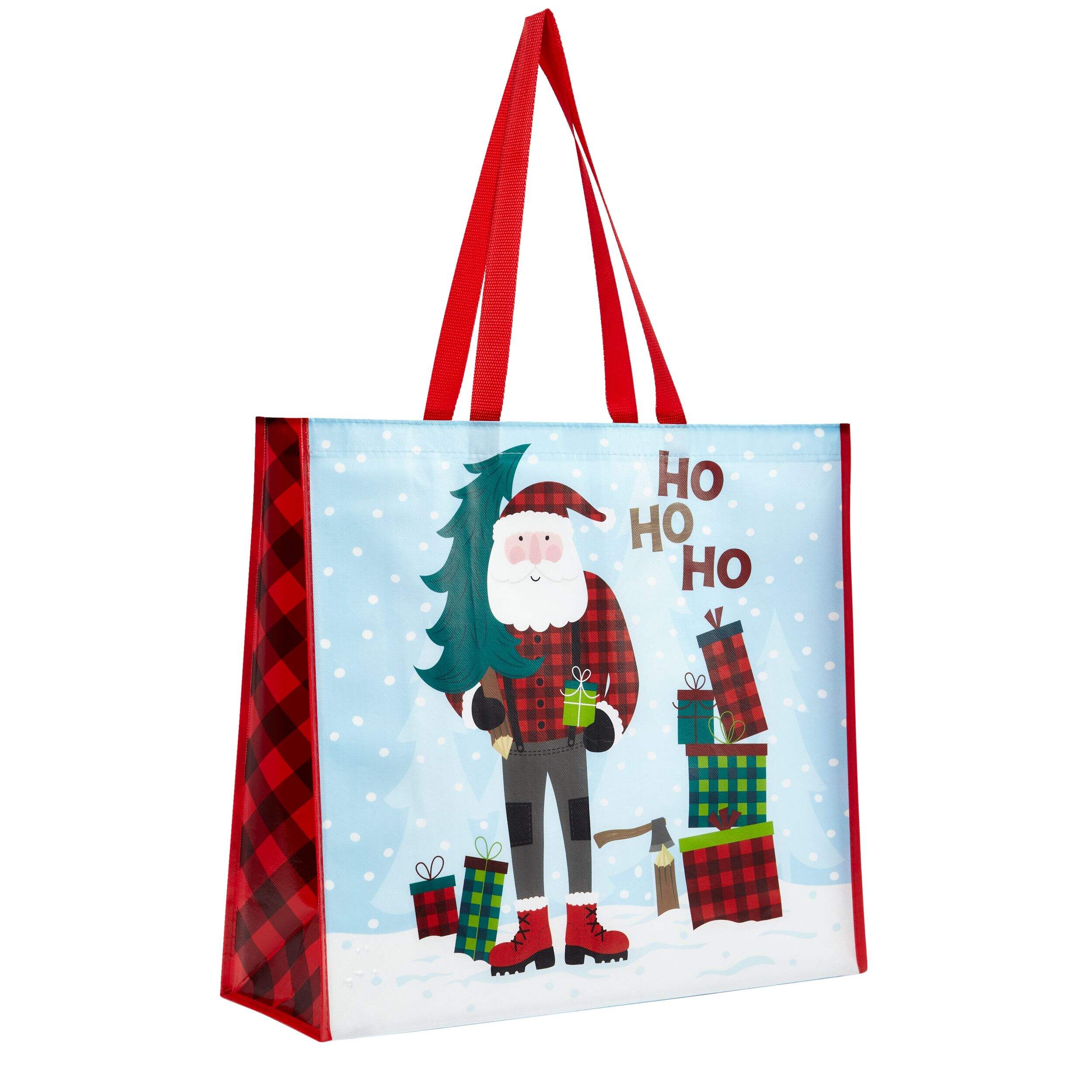 For Living Reusable Non-Woven Christmas Decoration Lumber Jack Bag Front_Angled_Right