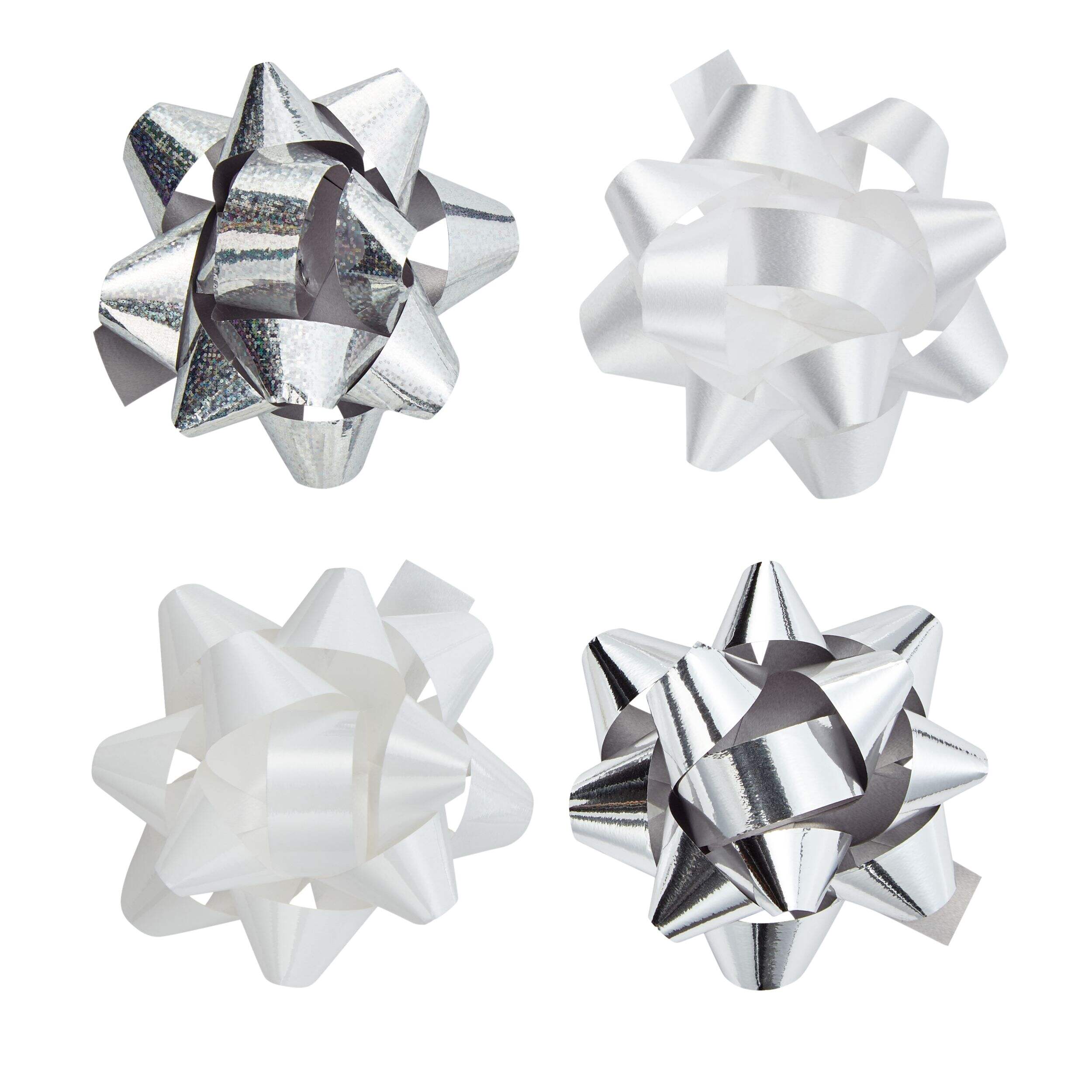 For Living Christmas Decoration Gift Bows, White Metallic, 15-pc Front_Flat
