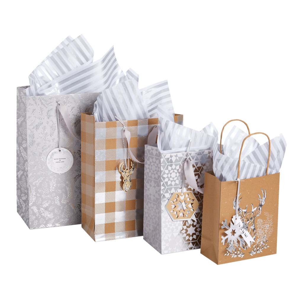 CANVAS Silver Collection Christmas Premium Holiday Gift Bag Kit, 4pc Canadian Tire