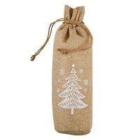 CANVAS Christmas Decoration 1-Bottle Burlap Wine Bag, Brown Front_Flat